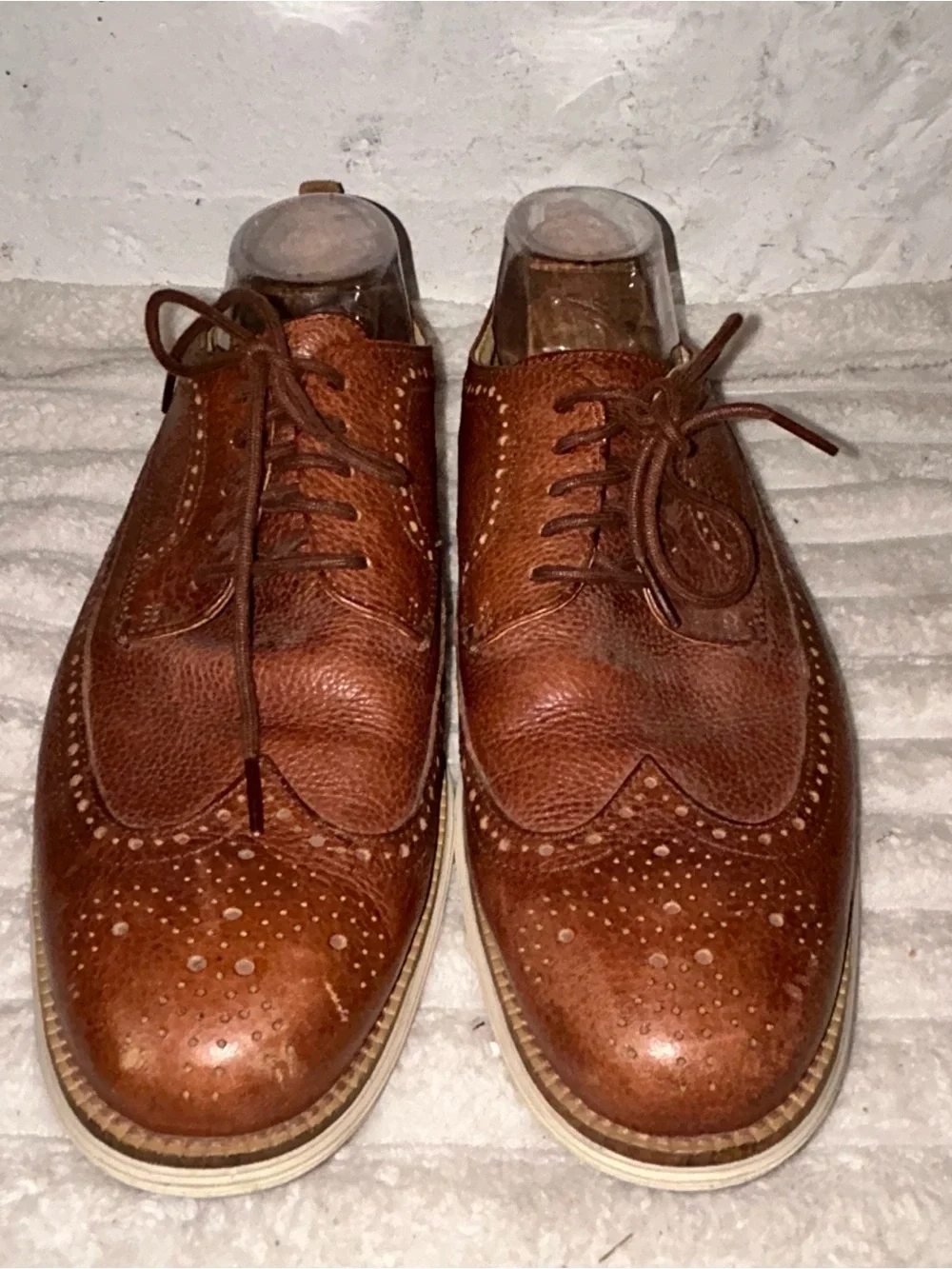 Cole Haan Brown Leather Wingtip Derbys Cream Sole